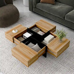 Table basse extensible blanche/noire/marron avec rangement dissimulé, pour 2 à 4 personnes