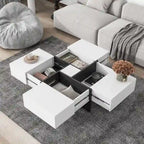 Table basse extensible blanche/noire/marron avec rangement dissimulé, pour 2 à 4 personnes