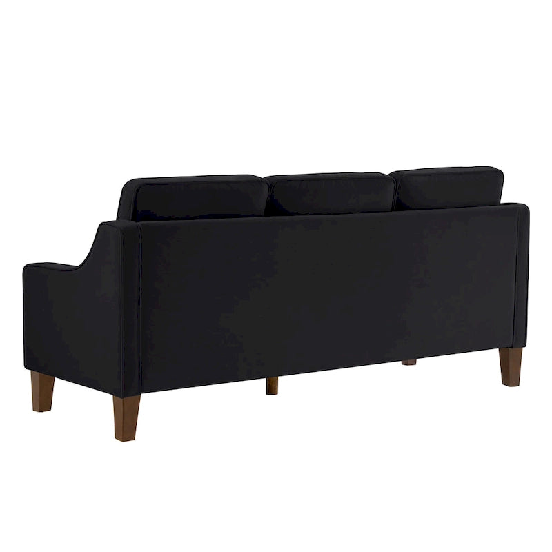 Canapé 3 places avec accoudoir incurvé et pieds en bois – Bleu marine / Noir / Taupe, Velours, 3 places