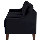 Canapé 3 places avec accoudoir incurvé et pieds en bois – Bleu marine / Noir / Taupe, Velours, 3 places