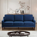 Canapé 3 places avec accoudoir incurvé et pieds en bois – Bleu marine / Noir / Taupe, Velours, 3 places