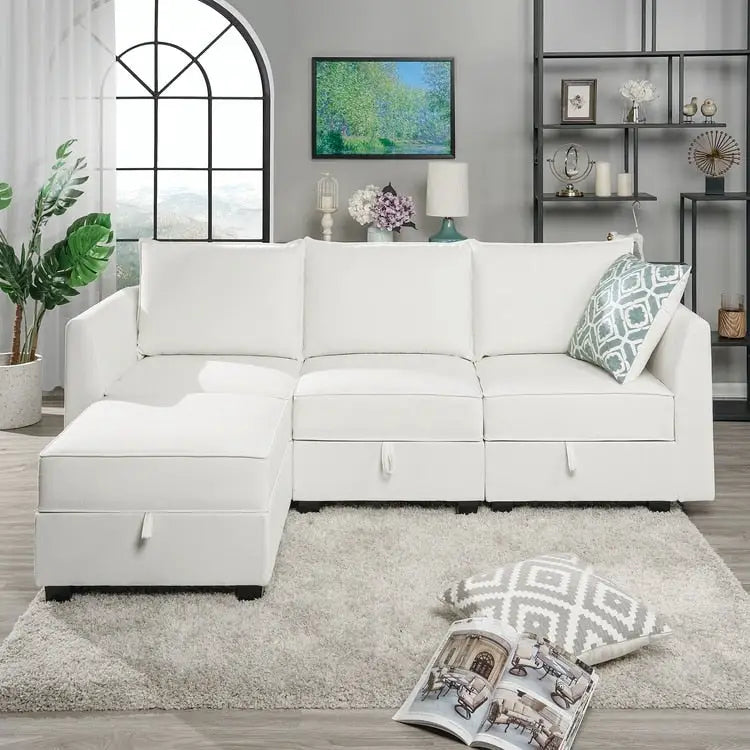 Canapé modulaire 2 places en lin beige