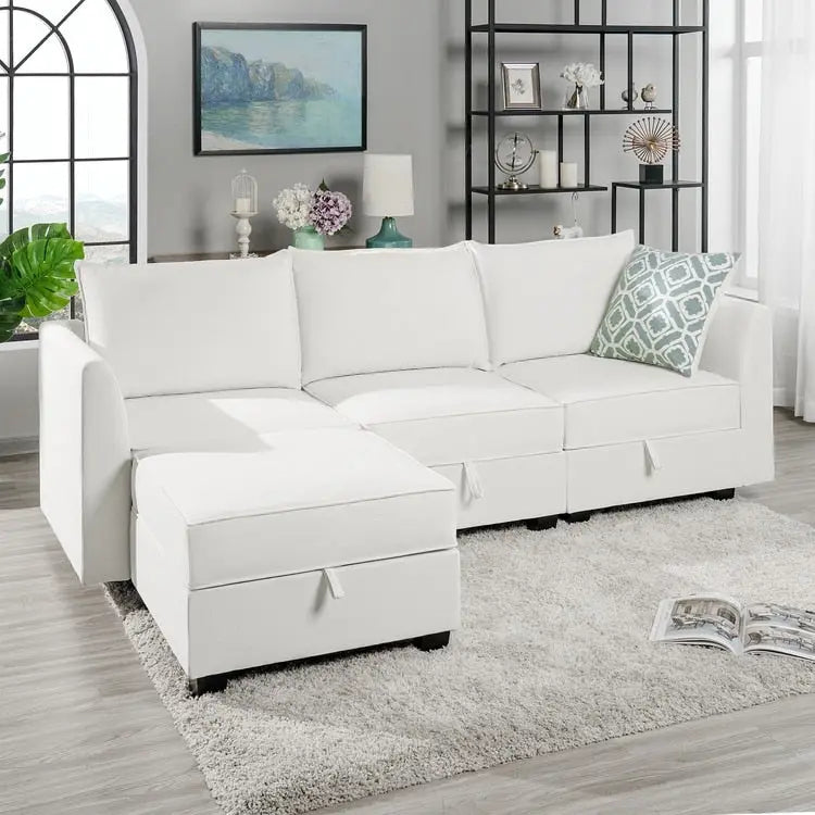 Canapé modulaire 2 places en lin beige
