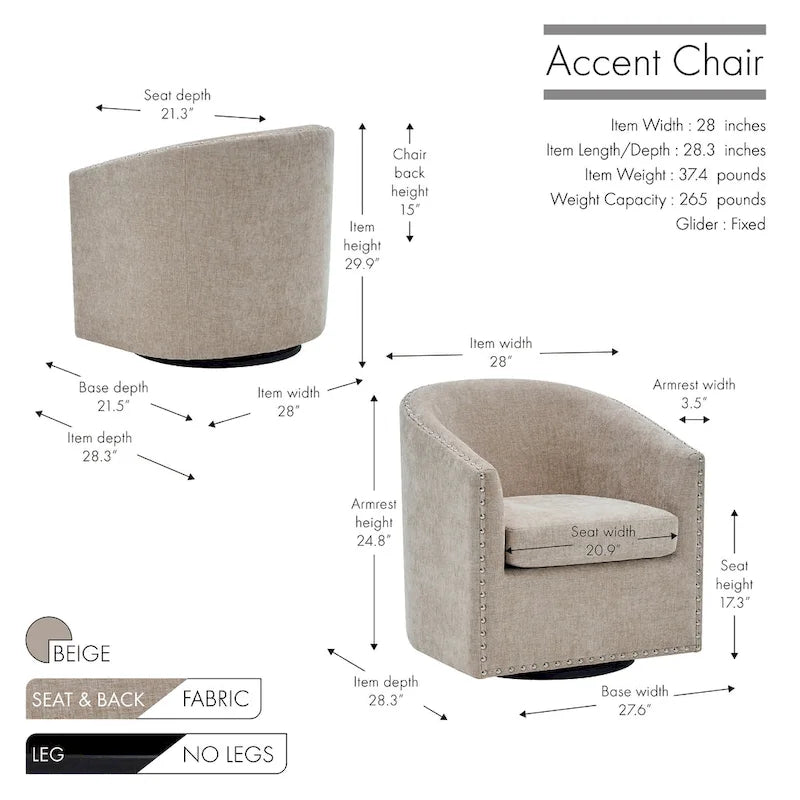 Fauteuil pivotant, Tissu rembourré, Une place (Gris foncé / Bleu / Rose / Beige)