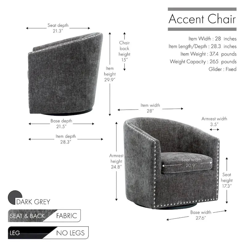 Fauteuil pivotant, Tissu rembourré, Une place (Gris foncé / Bleu / Rose / Beige)