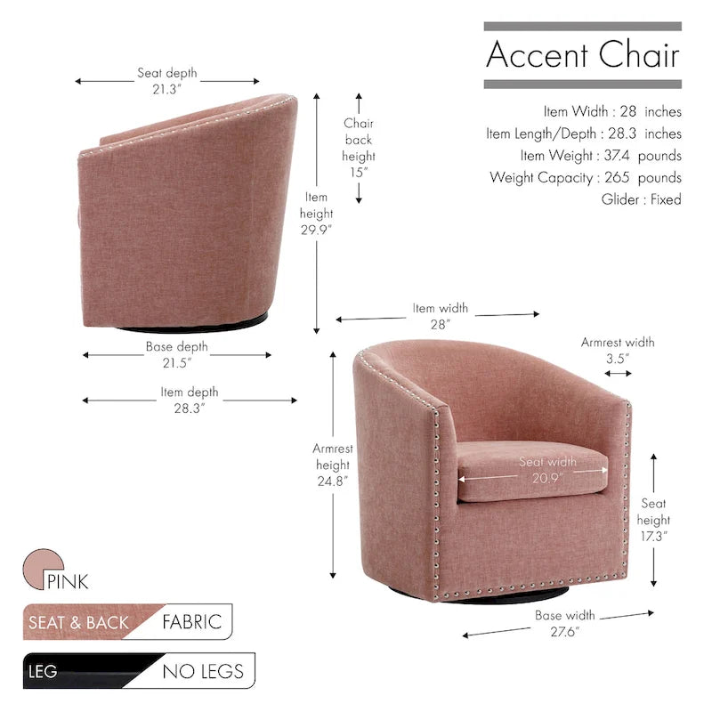Fauteuil pivotant, Tissu rembourré, Une place (Gris foncé / Bleu / Rose / Beige)