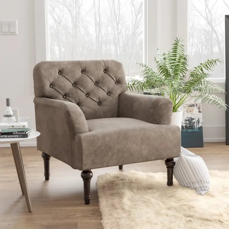 Fauteuil d'appoint capitonné transitionnel marron/gris, revêtement en vinyle, une place
