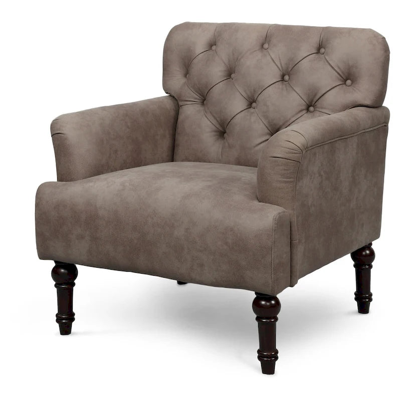 Fauteuil d'appoint capitonné transitionnel marron/gris, revêtement en vinyle, une place