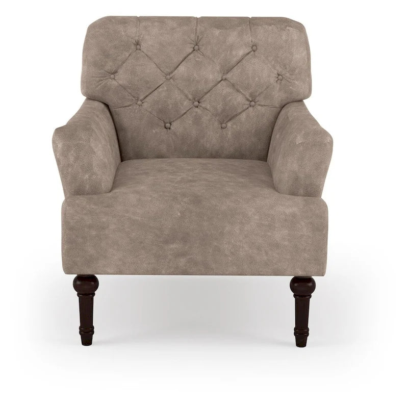 Fauteuil d'appoint capitonné transitionnel marron/gris, revêtement en vinyle, une place