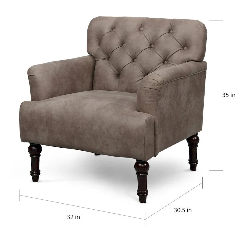Fauteuil d'appoint capitonné transitionnel marron/gris, revêtement en vinyle, une place