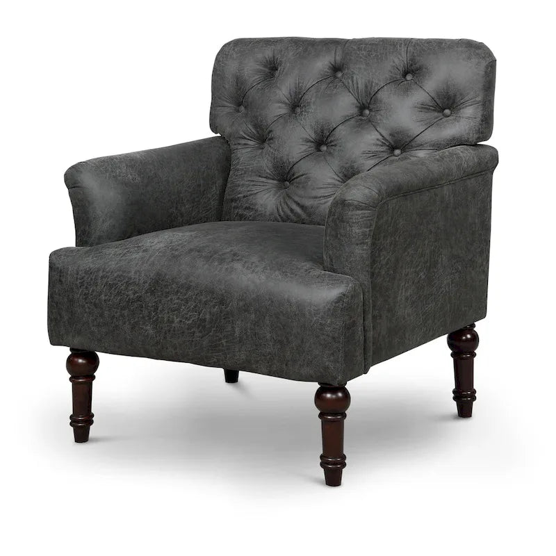 Fauteuil d'appoint capitonné transitionnel marron/gris, revêtement en vinyle, une place