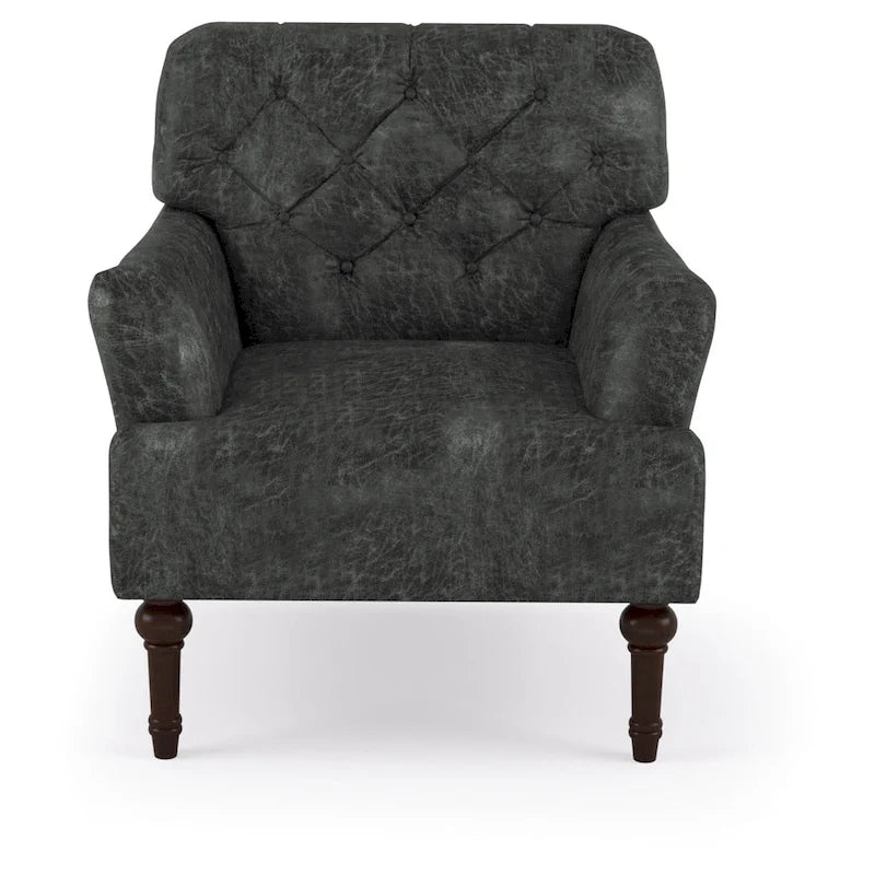Fauteuil d'appoint capitonné transitionnel marron/gris, revêtement en vinyle, une place