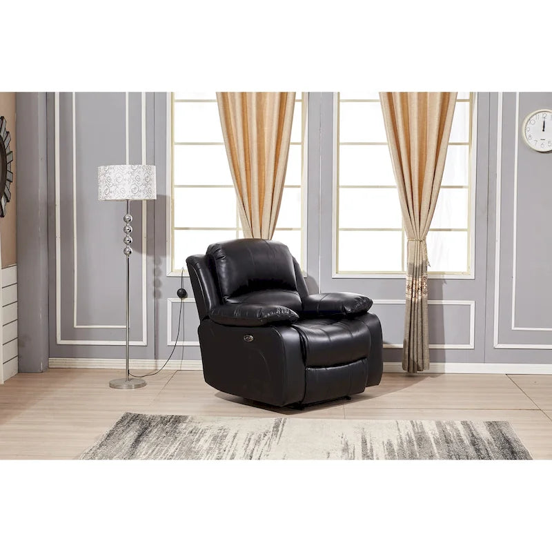 Canapé inclinable 3 places en cuir reconstitué marron/gris/noir avec port USB et repose-pieds