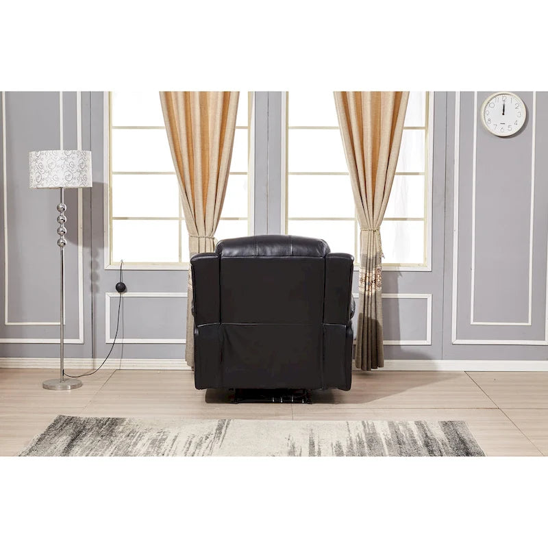 Canapé inclinable 3 places en cuir reconstitué marron/gris/noir avec port USB et repose-pieds