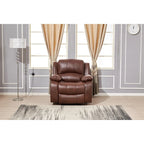 Canapé inclinable 3 places en cuir reconstitué marron/gris/noir avec port USB et repose-pieds