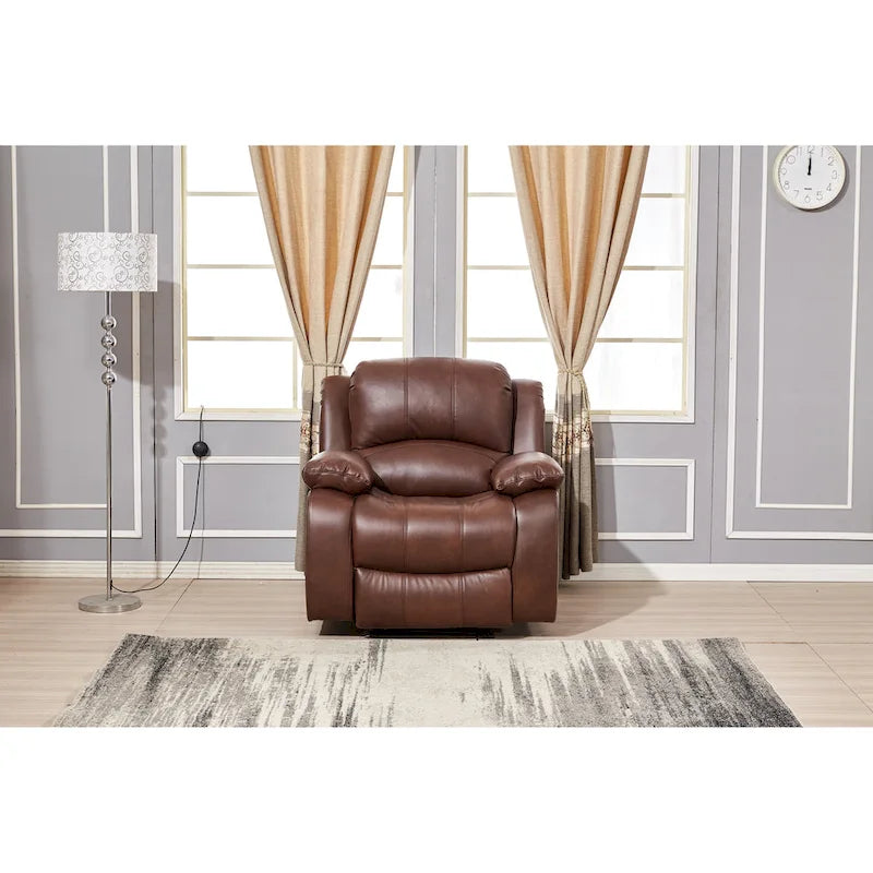 Canapé inclinable 3 places en cuir reconstitué marron/gris/noir avec port USB et repose-pieds