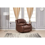 Canapé inclinable 3 places en cuir reconstitué marron/gris/noir avec port USB et repose-pieds