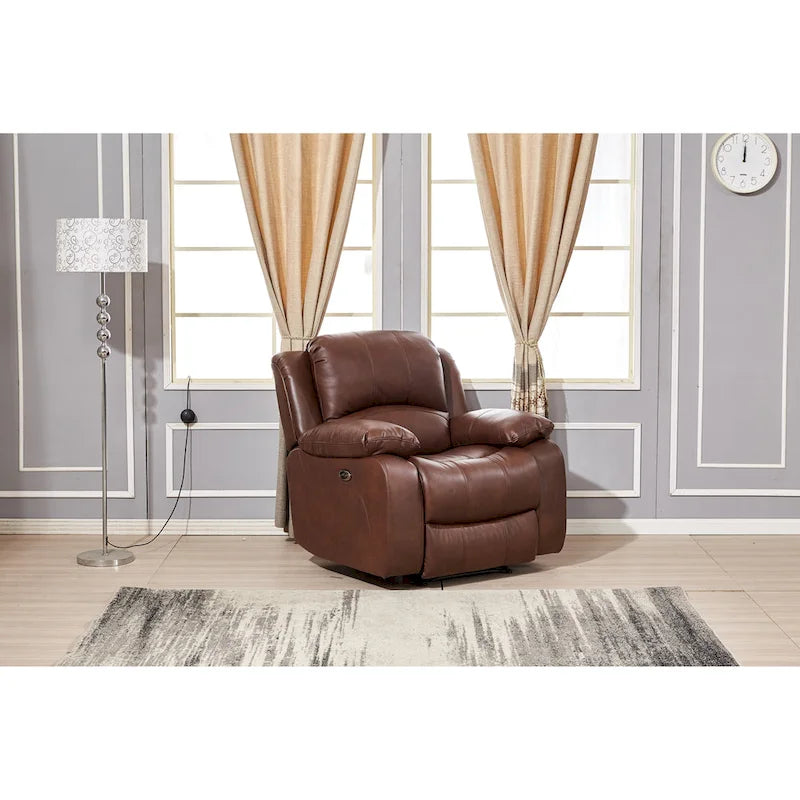 Canapé inclinable 3 places en cuir reconstitué marron/gris/noir avec port USB et repose-pieds