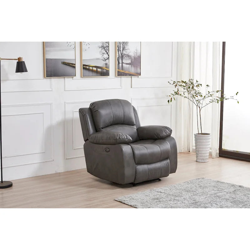Canapé inclinable 3 places en cuir reconstitué marron/gris/noir avec port USB et repose-pieds