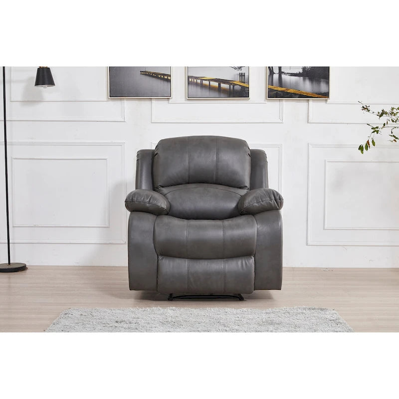 Canapé inclinable 3 places en cuir reconstitué marron/gris/noir avec port USB et repose-pieds