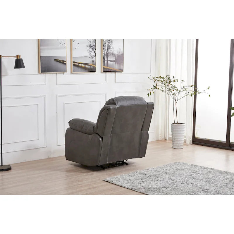 Canapé inclinable 3 places en cuir reconstitué marron/gris/noir avec port USB et repose-pieds