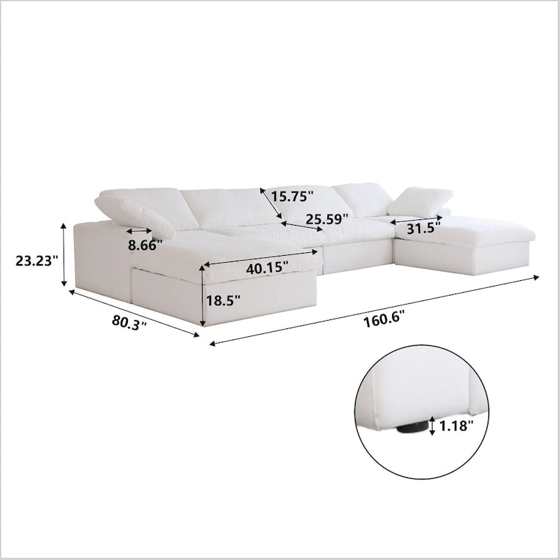 Canapé d'angle en lin texturé blanc, 2/3/4/6 places