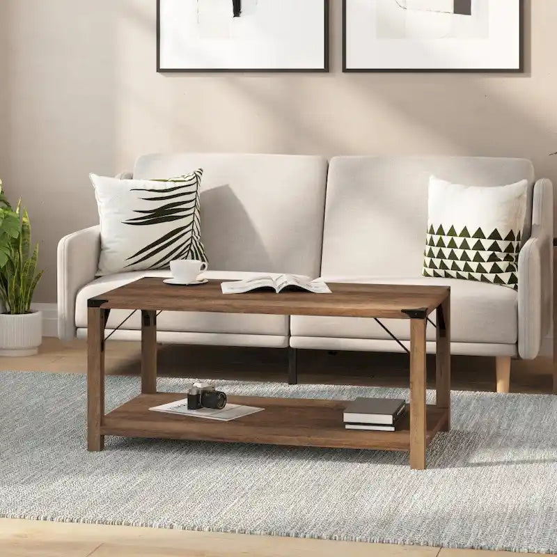 Table basse à 2 niveaux, Chêne rustique/Finition gris délavé/Gris Aspen, Style rustique, Utilisation par 1 personne