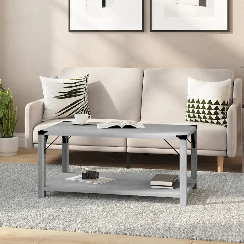 Table basse à 2 niveaux, Chêne rustique/Finition gris délavé/Gris Aspen, Style rustique, Utilisation par 1 personne