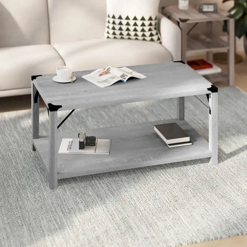 Table basse à 2 niveaux, Chêne rustique/Finition gris délavé/Gris Aspen, Style rustique, Utilisation par 1 personne