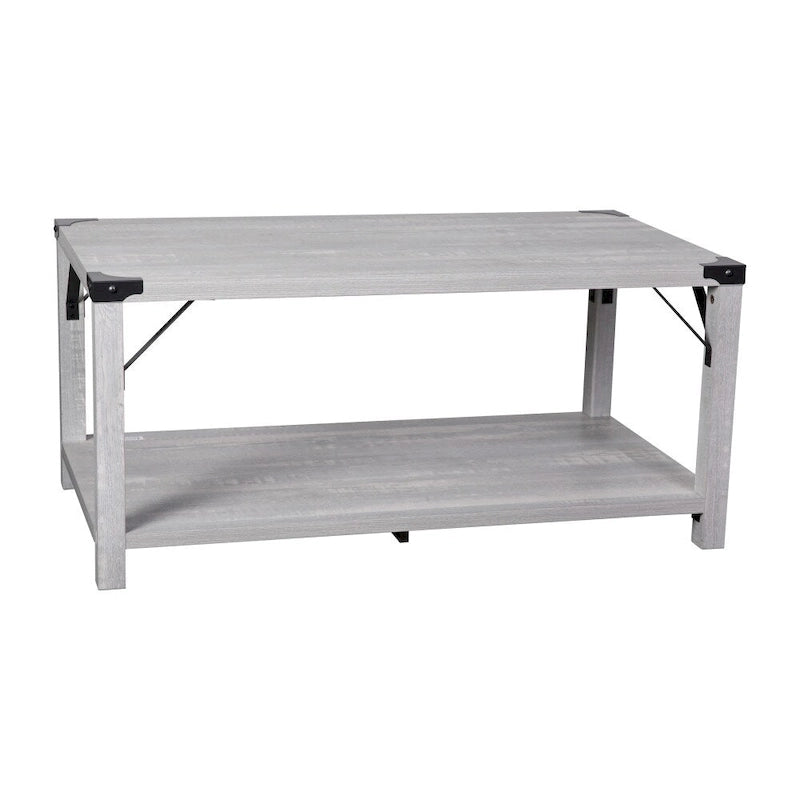 Table basse à 2 niveaux, Chêne rustique/Finition gris délavé/Gris Aspen, Style rustique, Utilisation par 1 personne