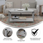 Table basse à 2 niveaux, Chêne rustique/Finition gris délavé/Gris Aspen, Style rustique, Utilisation par 1 personne
