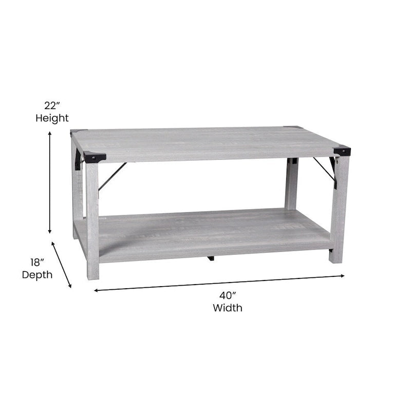 Table basse à 2 niveaux, Chêne rustique/Finition gris délavé/Gris Aspen, Style rustique, Utilisation par 1 personne