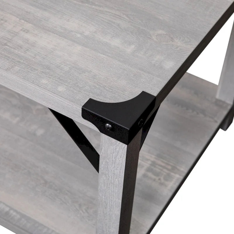 Table basse à 2 niveaux, Chêne rustique/Finition gris délavé/Gris Aspen, Style rustique, Utilisation par 1 personne