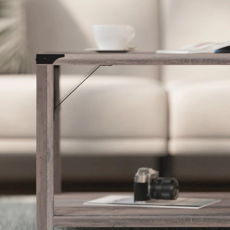 Table basse à 2 niveaux, Chêne rustique/Finition gris délavé/Gris Aspen, Style rustique, Utilisation par 1 personne