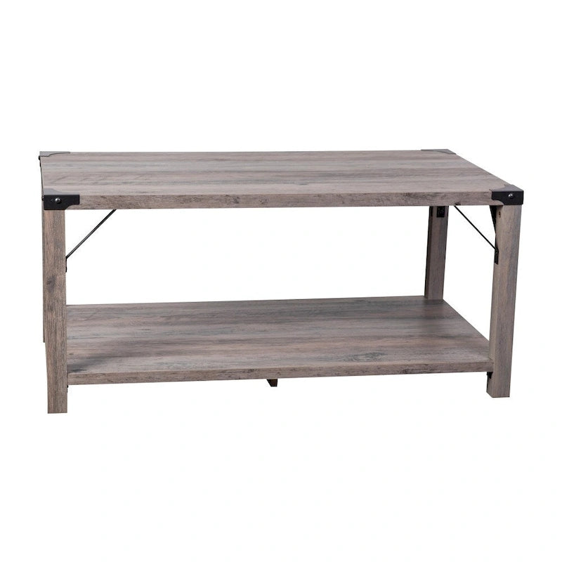 Table basse à 2 niveaux, Chêne rustique/Finition gris délavé/Gris Aspen, Style rustique, Utilisation par 1 personne
