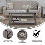 Table basse à 2 niveaux, Chêne rustique/Finition gris délavé/Gris Aspen, Style rustique, Utilisation par 1 personne