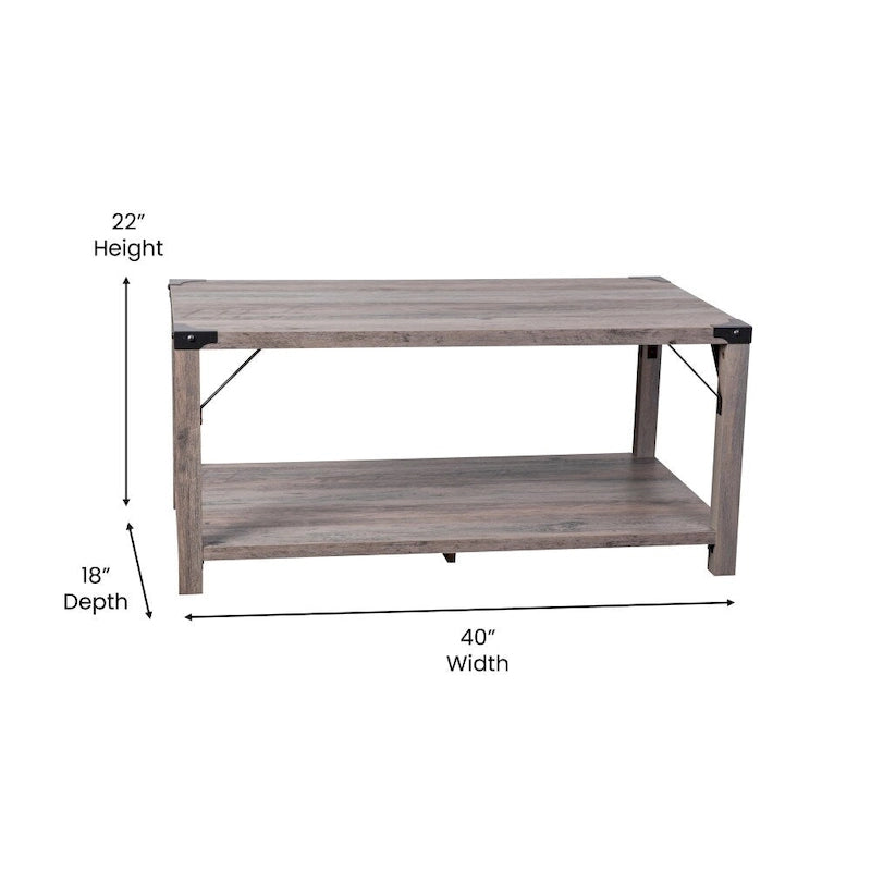 Table basse à 2 niveaux, Chêne rustique/Finition gris délavé/Gris Aspen, Style rustique, Utilisation par 1 personne