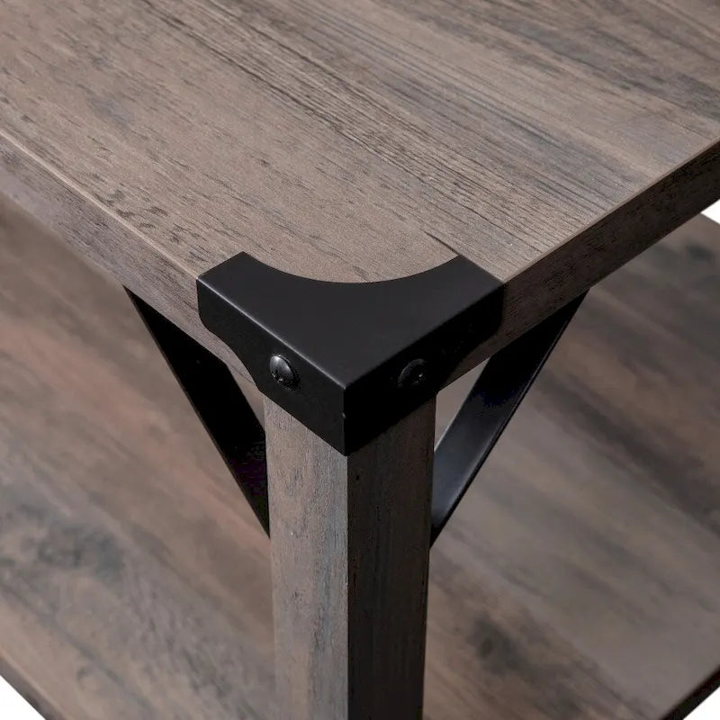 Table basse à 2 niveaux, Chêne rustique/Finition gris délavé/Gris Aspen, Style rustique, Utilisation par 1 personne
