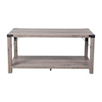 Table basse à 2 niveaux, Chêne rustique/Finition gris délavé/Gris Aspen, Style rustique, Utilisation par 1 personne