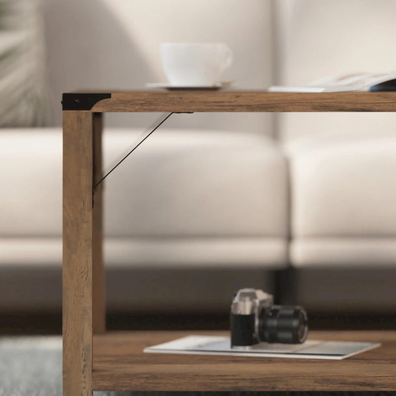 Table basse à 2 niveaux, Chêne rustique/Finition gris délavé/Gris Aspen, Style rustique, Utilisation par 1 personne