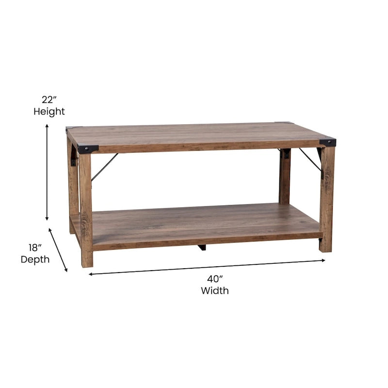Table basse à 2 niveaux, Chêne rustique/Finition gris délavé/Gris Aspen, Style rustique, Utilisation par 1 personne