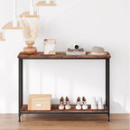 Table console à 2 niveaux, gris/marron/doré, style industriel rétro, 1 personne