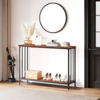 Table console à 2 niveaux, gris/marron/doré, style industriel rétro, 1 personne
