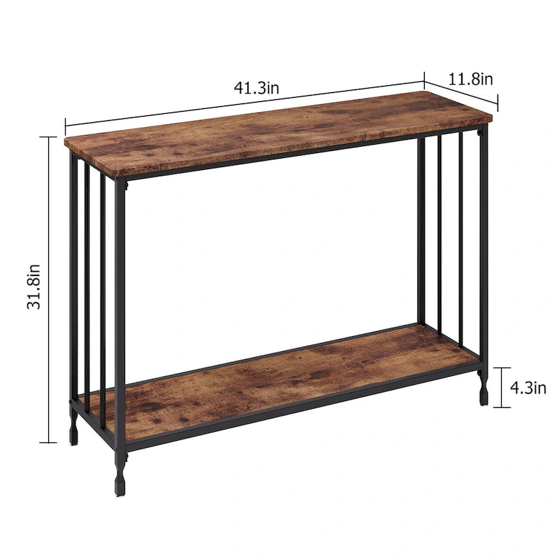 Table console à 2 niveaux, gris/marron/doré, style industriel rétro, 1 personne