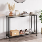 Table console à 2 niveaux, gris/marron/doré, style industriel rétro, 1 personne