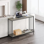 Table console à 2 niveaux, gris/marron/doré, style industriel rétro, 1 personne