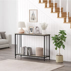 Table console à 2 niveaux, gris/marron/doré, style industriel rétro, 1 personne