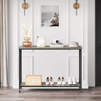Table console à 2 niveaux, gris/marron/doré, style industriel rétro, 1 personne