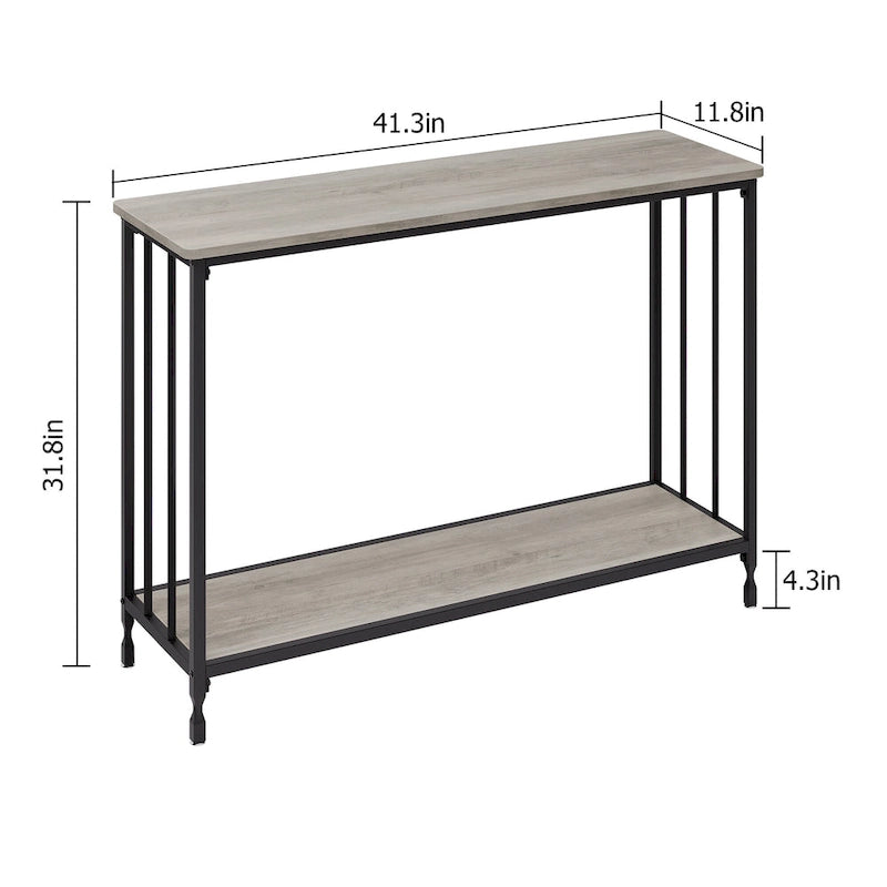 Table console à 2 niveaux, gris/marron/doré, style industriel rétro, 1 personne