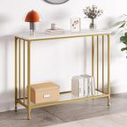 Table console à 2 niveaux, gris/marron/doré, style industriel rétro, 1 personne